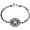 Kuzzoi Buddha 0201612324 - Bracciale da uomo con bussola in argento 925 con ciondolo rosa dei venti (25 mm) ossidato, lunghezza 19-21 cm, Argento sterling