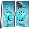 Haninsuze Cover per iPhone 13 / iPhone 14, Custodia Interno TPU Antiurto Portafoglio con Disegni [schede Fessura] [Supporto Stand] Cover Libro in PU Pelle (farfalla)