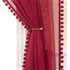 MIULEE Tenda in voile rossa con sfera di peluche, decorazione natalizia per camera da letto, soggiorno, set di 2 (2 x 140 x 225 cm), tende per finestre interne con passante, tende corte con pompon per