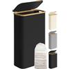 SONGMICS Cesto Portabiancheria con Coperchio, Cesta per Bucato, 65L, Salvaspazio, Sacco Rimovibile, Tessuto Oxford, Manici di Bambù, Pieghevole, 42 x 22,5 x 70,5 cm, Nero Inchiostro LCB506B01