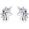 Qings Orecchini Unicorno Argento Sterling 925 per Bambina, Orecchini Unicorno a Clip, Colorati