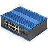 DIGITUS Switch di Rete - 10 Porte Gigabit Ethernet - 8X RJ45 + 2X SFP - IP40-10/100/1000 Mbit/s - Montaggio su Guida DIN - Serie Industriale - Nero/Blu