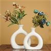 Ajuny Set di 2 Vasi Ceramica Bianca a Forma di Ciambella Design Moderno Boho Vasi Decorativi per Soggiorno Matrimonio Cucina Mensola Scrivania Caminetto Erba Pampa e Fiori Secchi