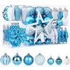 SHareconn, Set di 106 palline natalizie decorative, in plastica infrangibile, per albero di Natale, adatte come decorazioni per festività, matrimoni e feste, con ganci, colore blu, bianco e argento