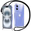 Xylota Cover con Cordino per iPhone 16 Plus 6,7, Trasparente Custodia con Laccio Tracolla Regolabile Corda Collana Catena, Ultra Sottile Silicone TPU + PC Antiurto AntiGraffio Protettiva Case, Nero