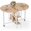 Mondeer Tavolo da pranzo pieghevole mobile con 2 ripiani aperti, design con bordi rotondi, piccoli spazi, sala da pranzo, cucina, 120 x 80 x 75 cm, rovere e bianco