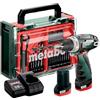 metabo Trapano avvitatore a batteria PowerMaxx BS Basic Set - 12 V, coppia 34 Nm, 2 marce, mandrino a sgancio rapido, luce LED, gancio per cintura, compatto - Include 2 batterie, caricabatterie, set