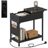 Relaxdays Tavolino Relaxdays con Prese e USB, Tasca Laterale, HxLxP: 60 x 60 x 31,5 cm, Comodino, Nero