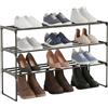 Relaxdays Scaffale Scarpe Relaxdays, 3 Ripiani, Sistema a Incastro, 55x117x30 cm (A×L×P), Ripiani in Metallo e Tessuto, Nero