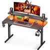 ODK Scrivania Gaming con Luci LED, 100cm Postazione Gaming con Supporto per Monitor, Scrivania Computer in Fibra di Carbonio Nera