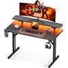 ODK Scrivania Gaming, 80cm Postazione Gaming con Luci LED, Tavolo Gaming con Supporto per Monitor, Scrivania Computer in Fibra di Carbonio Nera