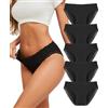 ALL OF SHE Mutandine in Pizzo di Cotone Nero Culotte Underwear Pacco da 5-S