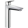 hansgrohe Logis - Rubinetto per lavabo con scarico a tirante, Miscelatore lavabo risparmio idrico (EcoSmart) con altezza bocca 195 mm, cromo, 71090000