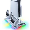 Wigearss Supporto Verticale Raffreddamento PS5/PS5 Slim/PS5 Pro con Doppio Caricatore Controller, Base di Ricarica Joystick PS5 con Ventola Raffreddamento, Illuminazione RGB per PS5/PS5 Slim/PS5 Pro