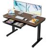 HUANUO 120 x60 cm Scrivania Regolabile in Altezza con Cassetto, Porte di Ricarica USB e 3 Altezza Memorizzabili, Scrivania Ufficio con Piano Monoblocc, Noce Scuro