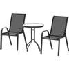 Outsunny Set da Bistro 3 Pezzi con 2 Sedie da Giardino Traspiranti Impilabili e Tavolino Rotondo, Set Tavolo e Sedie da Giardino in Acciaio e Vetro, Set da Giardino per Patio, Cortile, Nero
