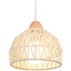 iDEGU Lampadario a Sospensione Retrò 20CM Lampada da Soffitto in Legna Rattan Moderna Lampada a Sospensione Stile Scandinavo a Semicerchio Plafoniera per Soggiorno Sala da Pranzo Cameretta (Bianco)