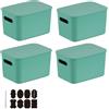 CNKHDZ Set di 4 contenitori con coperchio, contenitori impilabili con coperchio, contenitori in plastica, contenitori per scaffali, cucina, bagno (Verde, 25.5 * 18 * 15.4cm)