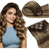 LaaVoo Extension Capelli Veri Clip 60cm 7pcs 135g Balayage Marrone Scuro Mix Biondo Caramello Extension Clip Capelli Veri Umani Lisci Reali #4/27/4