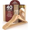 Eurocali 40 Grucce in Legno Naturale Appendiabiti per Giacche Camicie Vestiti Abiti RealGruccia - Tacche Antiscivolo Barra porta Pantaloni e Gancio Girevole 360° - Profilo Smussato e Finitura Lucida - 22x45cm