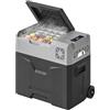 HOMCOM Frigorifero Portatile per Auto 50L 12/24V DC 110-240V AC, Frigo Portatile con Pannello Touch, Maniglia e 2 Rotelle, in Alluminio e Plastica, per Barca, Camper, 58.6x37.8x54.5 cm, Grigio