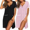 Ekouaer Camicia da Notte Donna con Bottoni Premaman Allattamento Manica Corta Leggera Morbida 2 Pezzi, Nero+Bordeaux, XL