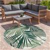 Paco Home Tappeto per interni e per esterni a trama piatta Jungel Gecarvtes Floral Palm Design Verde Dimensioni Ø 200 cm Rotondo