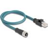 DELOCK M12 Adapterkabel A-kodiert 8 Pin BU zu RJ45,ST 50 cm