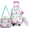 HTgroce Zaino Trolley Scuola Elementare Bambina Gatto- Set 3 in 1 con Portamerenda e Astuccio, Zainetto con Ruote Staccabile e Impermeabile per Ragazze 6-10 Anni