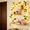 Strixorn Mensola Sospesa in Legno, 3 Ripiani Mensole da Muro in Legno con Luci LED e Edera Artificiale, Macrame da Parete Boho, Mensole da Esterno per Piante, Soggiorno, Camera da Letto, Bagno