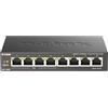 D-Link DGS-1008P Switch PoE desktop non gestito a 8 porte Gigabit, budget di alimentazione 80W, metallo, senza ventola