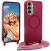 Yanjieer Magnetica Cover con Cordino per Samsung Galaxy S22 Custodia Compatibile con MagSafe, Collana Laccio Tracolla Regolabile, Sottile Silicone Antiurto Necklace Corda Case Rossoscuro5