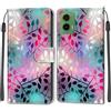 KENHONER Custodia per Motorola Moto G35, foglia | Portafoglio Pelle PU, Magnetica, Resistente Agli Urti, Scomparto Carte Credito, Pieghevole, Flip Libro, Motivo