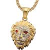 Fachoice Ciondolo a forma di testa di leone da uomo classico dorato testa di leone collana occhi rossi hip hop gioielli per uomo