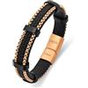 Dada Gioielli - Bracciale Uomo Acciaio e Vera Pelle Design Sportivo Pneumatico Auto Moto Idea Regalo Uomo Chiusura Magnetica Regolabile (Rosè Nero)
