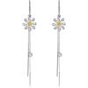 Tiehuoxia Orecchini a forma di margherita in argento Sterling bicolore a forma di fiore, con nappa, gioielli da donna, free, Argento sterling, Zirconia cubica