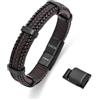 Dada Gioielli - Bracciale Uomo Acciaio e Vera Pelle Design Sportivo Pneumatico Auto Moto Idea Regalo Uomo Chiusura Magnetica Regolabile (Marrone Nero)