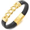 COOLSTEELANDBEYOND Uomo Colore Oro Barbozzale Bracciale con Nero Intrecciato Pelle Bande, Braccialetto Bracciale Chiusura Magnetica