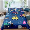 Homemissing Set di biancheria da letto per bambini con escavatore, copripiumino a tema veicoli da costruzione, copriletto a tema macchine pesanti dei cartoni animati, set di biancheria da letto per