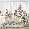 ASDCXZ Tenda da doccia a fiori, 180 x 180 cm, primaverile, dipinta a mano, rosso, bianco, rosa, colorata, verde, foglie, bagno, lavabile, in poliestere, impermeabile, per vasca da bagno con 12 ganci