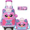 HTgroce Zaino con Ruote per Bambina Gufo, Trolley Scuola Staccabile (Uso 2 in 1), Set Completo con Borsa Porta Pranzo, Ideale Regalo per il Rientro a Scuola (Elementari)