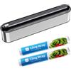 Quasziwa Dispenser Pellicola e Alluminio a Parete - Aspetto Acciaio Inox, Fissaggio Magnetico e Murale Senza Fori, Organizzatore Salvaspazio per Cucina, Taglia Pellicola - 2 rotoli da 100m, Argento