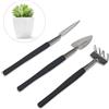 LuckyOpt Set di 3 mini attrezzi da giardino in acciaio inox, pala, rastrello, vanga, attrezzi da giardino per piante grasse, piante in vaso, fiori (nero)