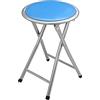 DRW Sgabello pieghevole in metallo e sedile in PVC imbottito con chiusura di sicurezza in blu 30 x 45 cm