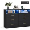 VASAGLE CUSTOS Collezione - Cassettiera Camera da Letto, con LED e Presa Multipla, Moderno, Mobile TV per Soggiorno, 6 Cassetti, 40 x 119 x 81,2 cm, Nero Inchiostro LTS316BC01