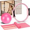 RISEMART Kit per pilates da 9 pezzi, set per pilates in casa, con anello da 33 cm, palla da 20,3 cm e 4 fasce di resistenza, per donne e uomini, set di attrezzature per allenamento per pilates, per