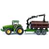 Siku 1954, Trattore John Deere con rimorchio forestale, 1:50, Metallo/Plastica, Verde, Braccio e pinza completamente operativi