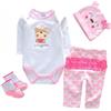 MAIHAO Vestiti per Bambole Reborn - Set di Vestiti per Bambole da 43-55 cm, Carini Orso Motivi Abito in Cotone Morbido, Abbigliamento Accessori Neonato per Ragazze e Ragazzi 4 pezzi Rosa