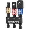 WORKPRO Set di 3 Adattatori per Bussole a Impatto, Attacco Esagonale da 1/4 per Bussole da 1/4, 3/8 e 1/2, Compatibile con Trapani e Avvitatori