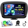 Hikity 4+128G Autoradio Android per FIAT 500X 2014-2020 Wireless Carplay 9''Incell Schermo per Auto Android Auto WiFi Touchscreen Bluetooth5.0 GPS Retrocamera